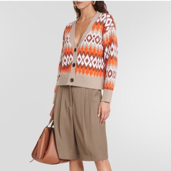 Allude Jardín De Orangers Wool And Cashmere Fair Isle Cardigan - Picture 3 of 8